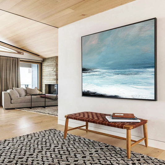 Hand Painting Light Blue & White Abstract Coastal Wave Art HPS187