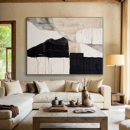 Hand Painted Art Black White Textured Abstract Collage Art PT331