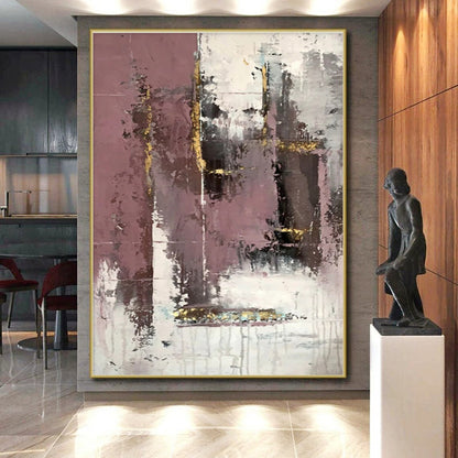 Hand Painted Art Pink Gray Gold Textured Abstract Art PT421