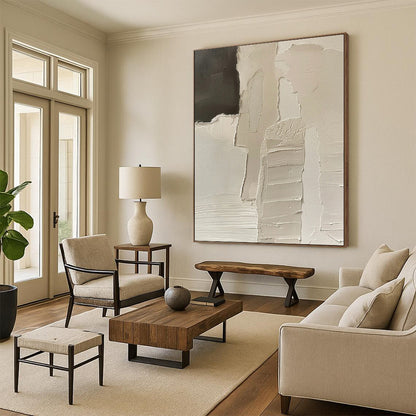 Large Size White & Black Textured Abstract Painting On Canvas PT028