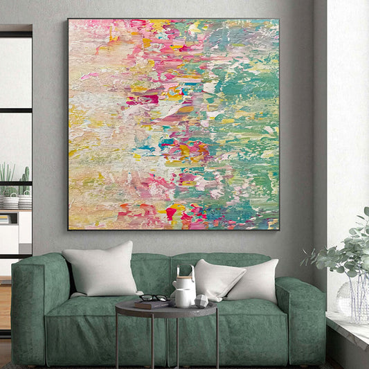 Cool Abstract Paintings Pink, Green, and Yellow Textured Abstract Art PT727
