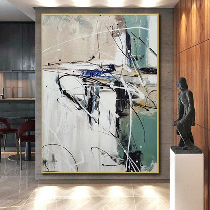 Acrylic Modern Art Paintings Black White Blue Dynamic Abstract Line Art PT343