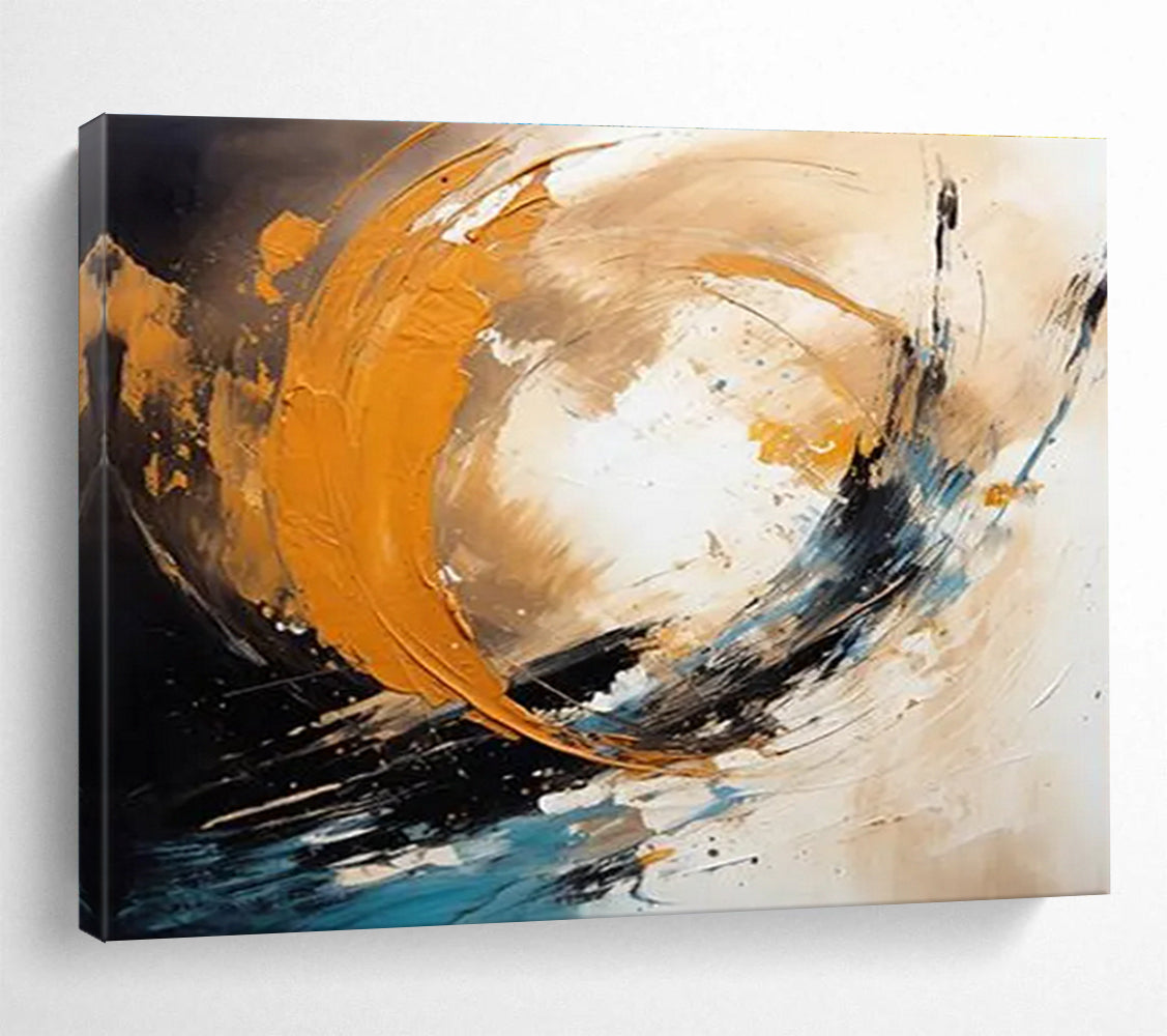 Big Painting Orange, Black & Teal Abstract Energetic Swirl Art HPS211