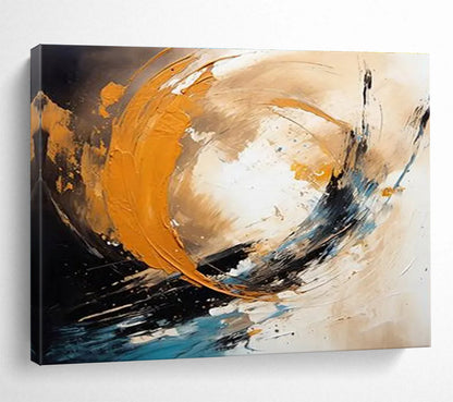 Big Painting Orange, Black & Teal Abstract Energetic Swirl Art HPS211