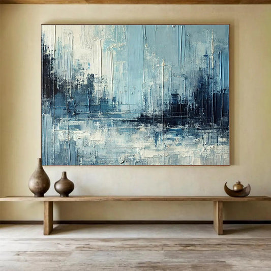Cool Abstract Paintings Blue & Gray Textured Urban Abstract Painting On Canvas HPS094