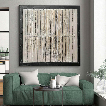 Hand-Painted Beige, White, and Black Textured Abstract Art PT815
