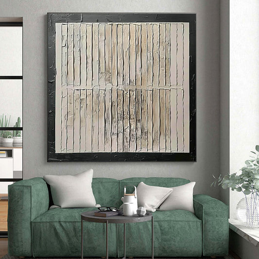 Hand-Painted Beige, White, and Black Textured Abstract Art PT815