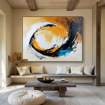 Cool Abstract Paintings Orange, Black, White & Blue Dynamic Abstract Painting HPS295
