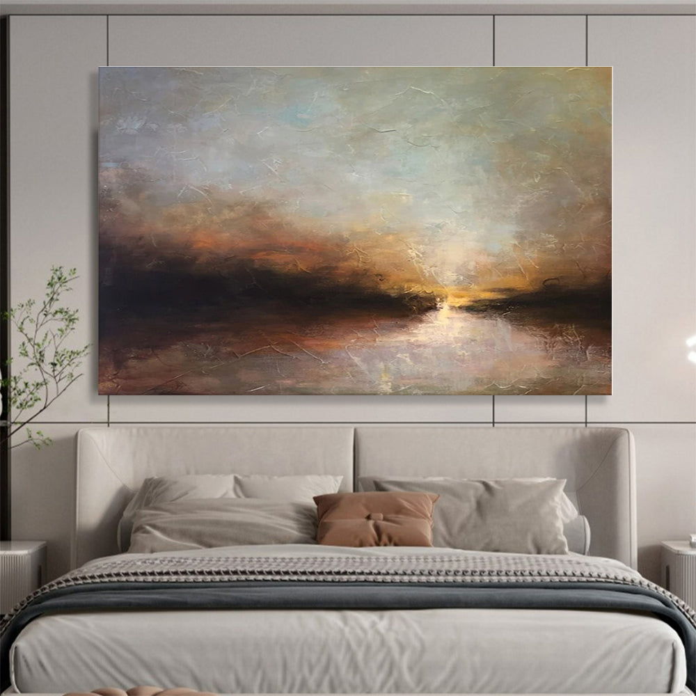 Hand-Painted Earthy Tones Sunset Landscape Abstract Painting On Canvas HPS136