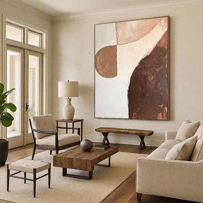 Large Abstract Painting For Living Room, Brown Beige White Abstract Minimalist Art PT160