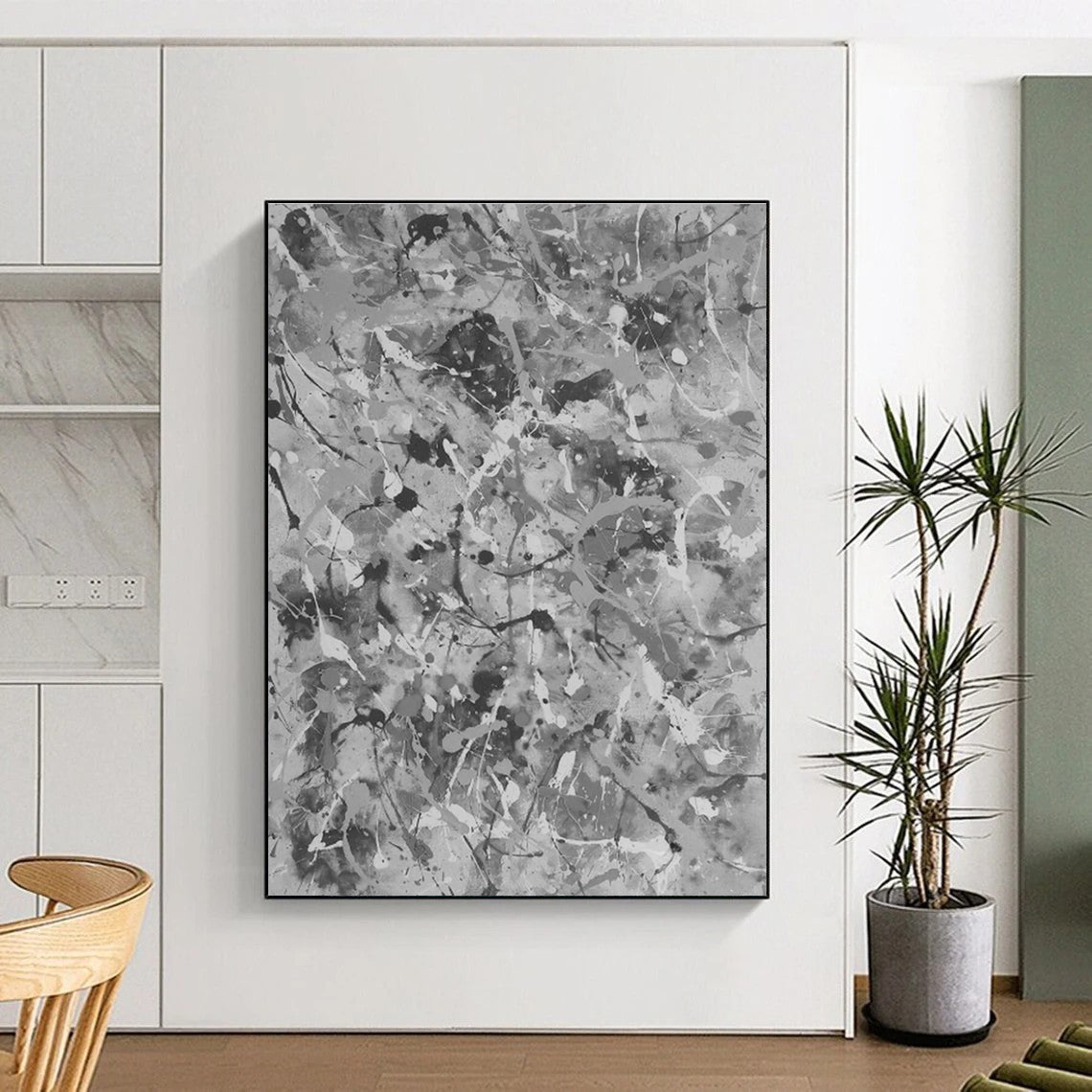 Cool Abstract Paintings Gray Monochrome Splatter Abstract Art PT459