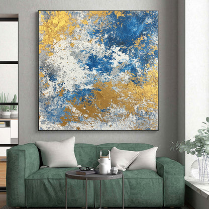 Acrylic Modern Art Paintings Blue, Gold & Gray Textured Abstract Painting On Canvas PT117