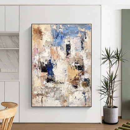 Beige Blue Black White Abstract Art PT147