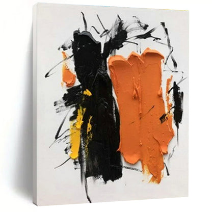 Unique Abstract Art Black, Orange and Yellow Dynamic Abstract Piece, Large Contemporary Wall Art PT522