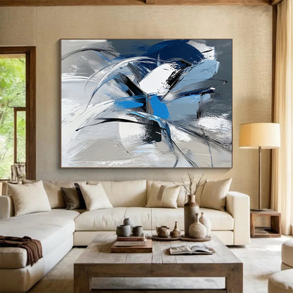 Large Abstract Art For Sale, Blue Gray Black White Abstract Expressionist Art PT164