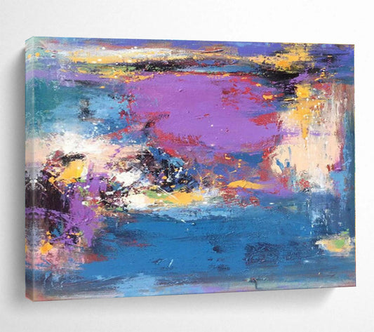 Hand Painted Art Purple, Blue & Yellow Abstract On Canvas HPS054