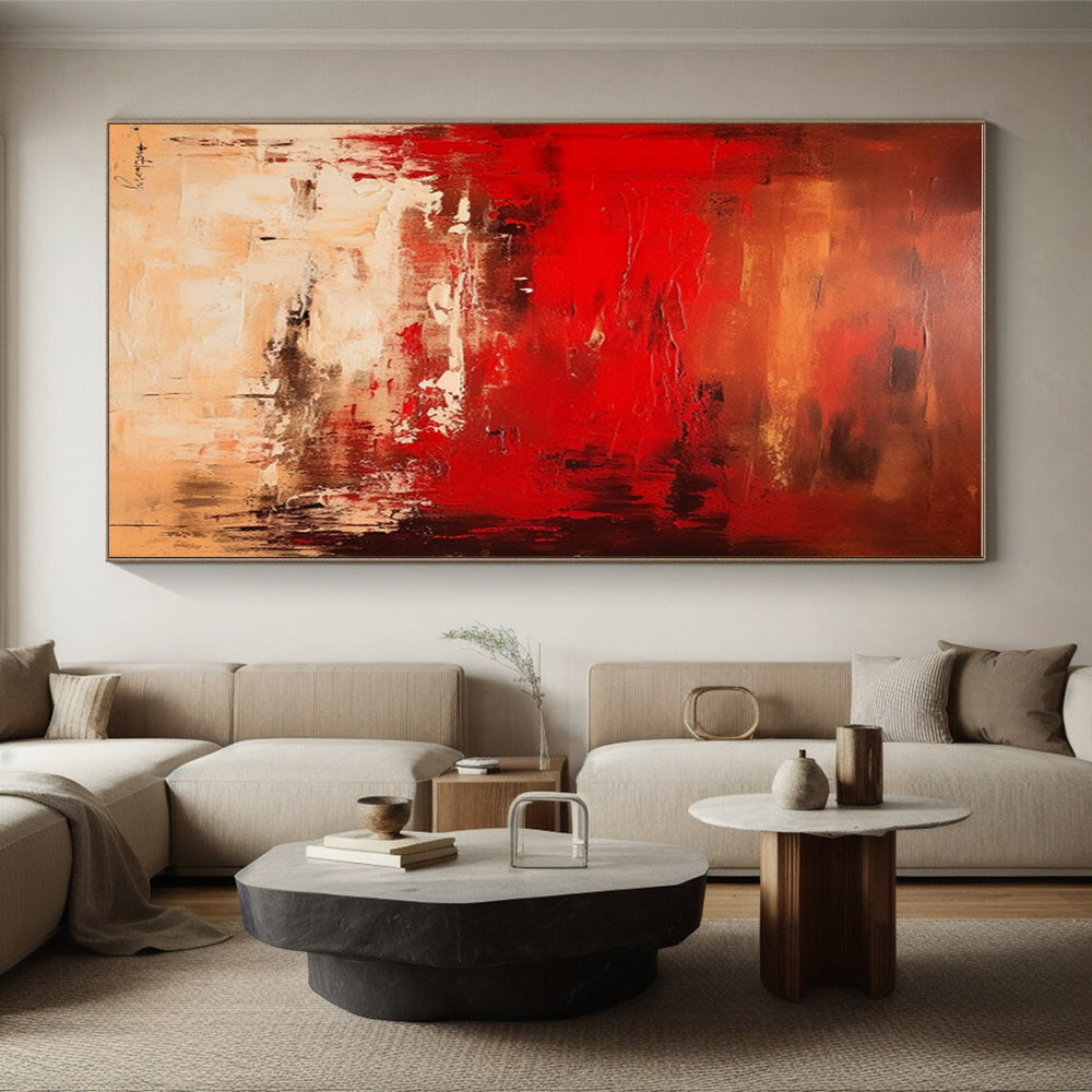 Hand Painted Art Red Beige Abstract Textured Landscape Acrylic Painting PT461