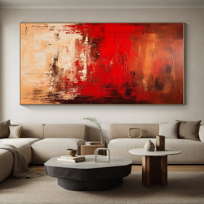 Hand Painted Art Red Beige Abstract Textured Landscape Acrylic Painting PT461