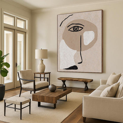 Unique Abstract Art Beige, Black, and White Facial Abstract Art PT702