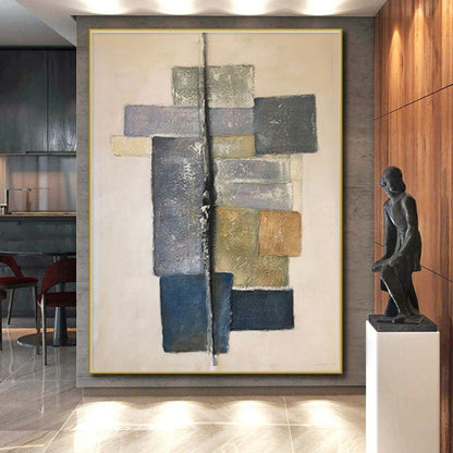 Minimalist Canvas Art - Neutral Tones Geometric Blocks Abstract Art PT573