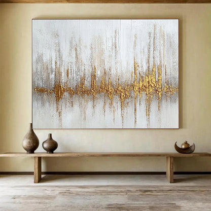 Large Size Gold, Gray & White Textured Abstract Painting HPS293
