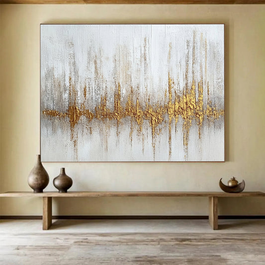 Large Size Gold, Gray & White Textured Abstract Painting HPS293