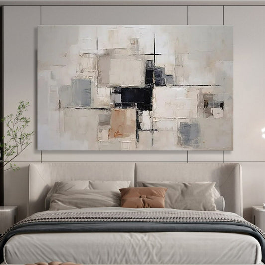 Paintings For House Beige, Gray, and Black Geometric Abstract Art HPS360