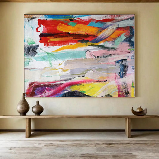 Modern Art Acrylic Vibrant Multicolor Abstract Painting On Canvas HPS086