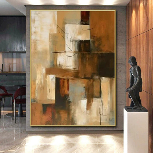 48x60 Brown and Beige Abstract Urban Scene, Large Painting In Living Room PT517