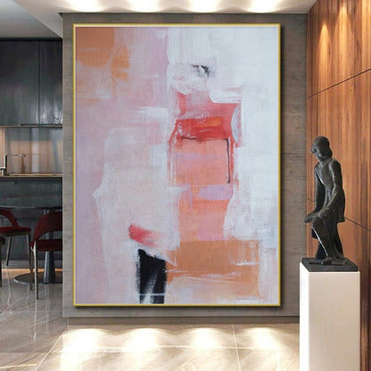 Hand-Painted Pink Orange White Abstract Art PT357