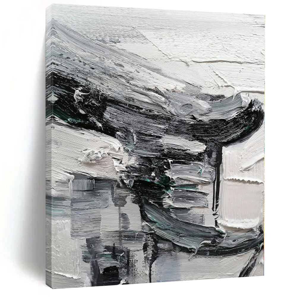 Modern Art Acrylic Black & White Textured Abstract Painting On Canvas PT059