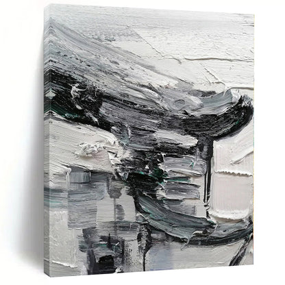 Modern Art Acrylic Black & White Textured Abstract Painting On Canvas PT059