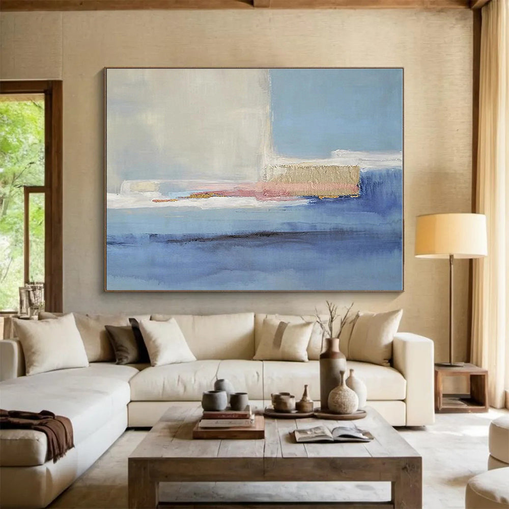 Minimalist Canvas Art Blue, White & Beige Abstract Painting On Canvas HPS098