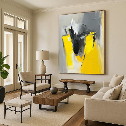 Yellow Black Gray White Abstract Art PT142
