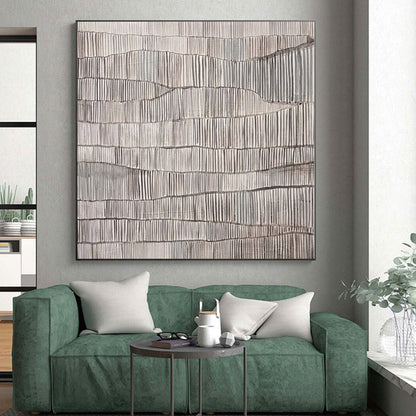 Minimalist Canvas Art in Grey and White with Textured Linear Patterns PT016