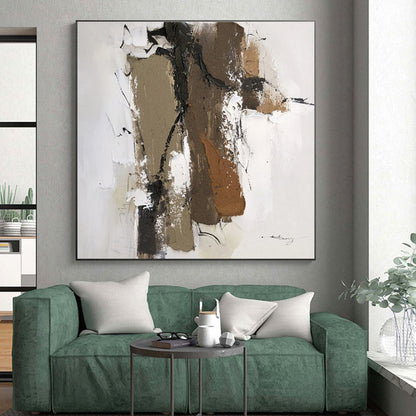 Hand-Painted Brown Beige Abstract Textured Figure Acrylic Art PT467