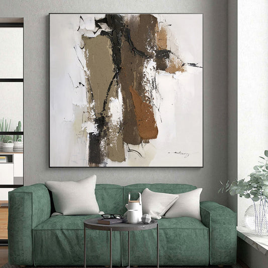Hand-Painted Brown Beige Abstract Textured Figure Acrylic Art PT467