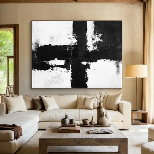 Large Contemporary Wall Art Black & White Textured Abstract Painting HPS258