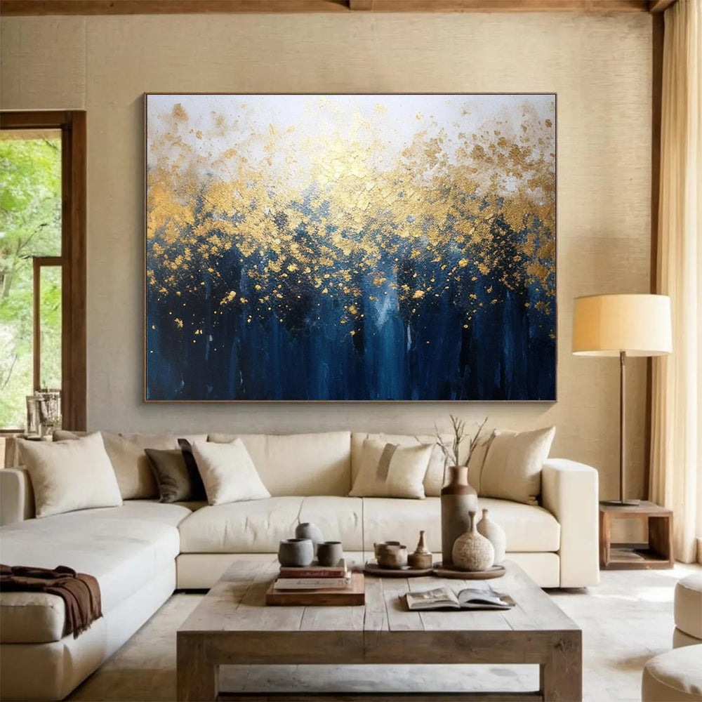 Unique Abstract Art Navy & Gold Abstract Forest Art HPS195