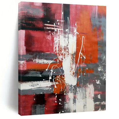 Large Painting In Living Room Red Orange Gray Textured Abstract Art PT400