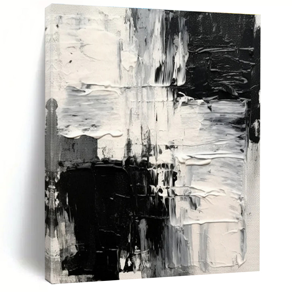 Minimalist Canvas Art Black, White, and Gray Textured Abstract Art PT733
