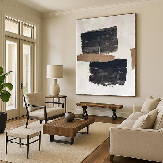 Hand-Painted Black, Brown, and White Textured Abstract Art PT703