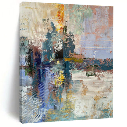 Acrylic Modern Art Paintings Blue, Gold, and Pink Textured Abstract Art PT772