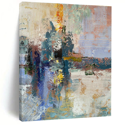 Acrylic Modern Art Paintings Blue, Gold, and Pink Textured Abstract Art PT772