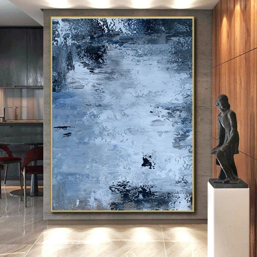 Cool Abstract Paintings in Blue and Grey Abstract Textural Waterscapes PT246