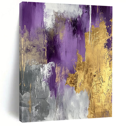 Hand Painting Purple, Gold & Gray Textured Abstract Painting On Canvas PT112