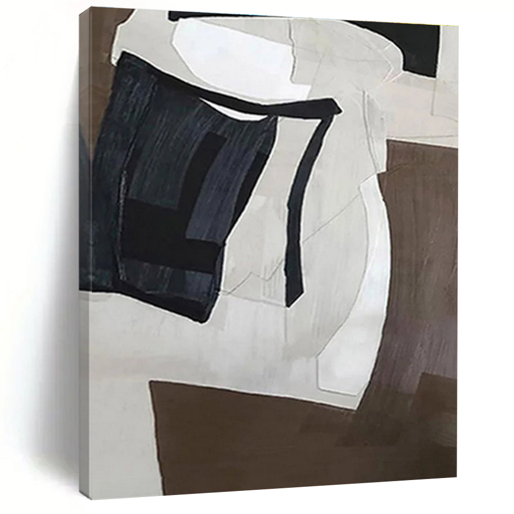 Minimalist Canvas Art Brown Black White Geometric Abstract Artwork PT493