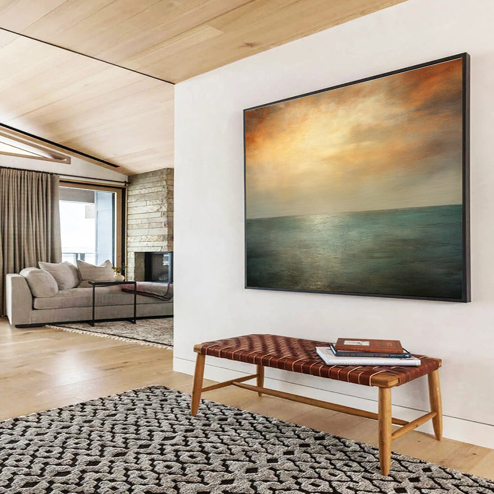 Unique Abstract Art Orange & Teal Abstract Sea & Sky Art HPS170