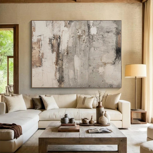Hand Painted Art Gray, Beige, and Brown Textured Abstract Piece, Modern Art Acrylic PT319