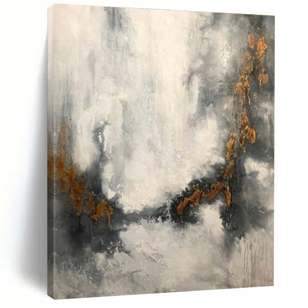 Oversized Abstract Wall Art Gray White Gold Textured Abstract Art PT430
